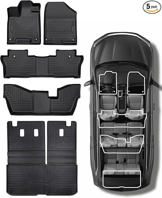 Car Floor Mats for Honda Pilot 2016-2022 8 Seats (No Elite Models), Accessories for Honda Pilot 2016-2022, All Weather Black Rubber Liners for Cars, Custom Fit Trunk Mat Back Seat Cover, 4PCS