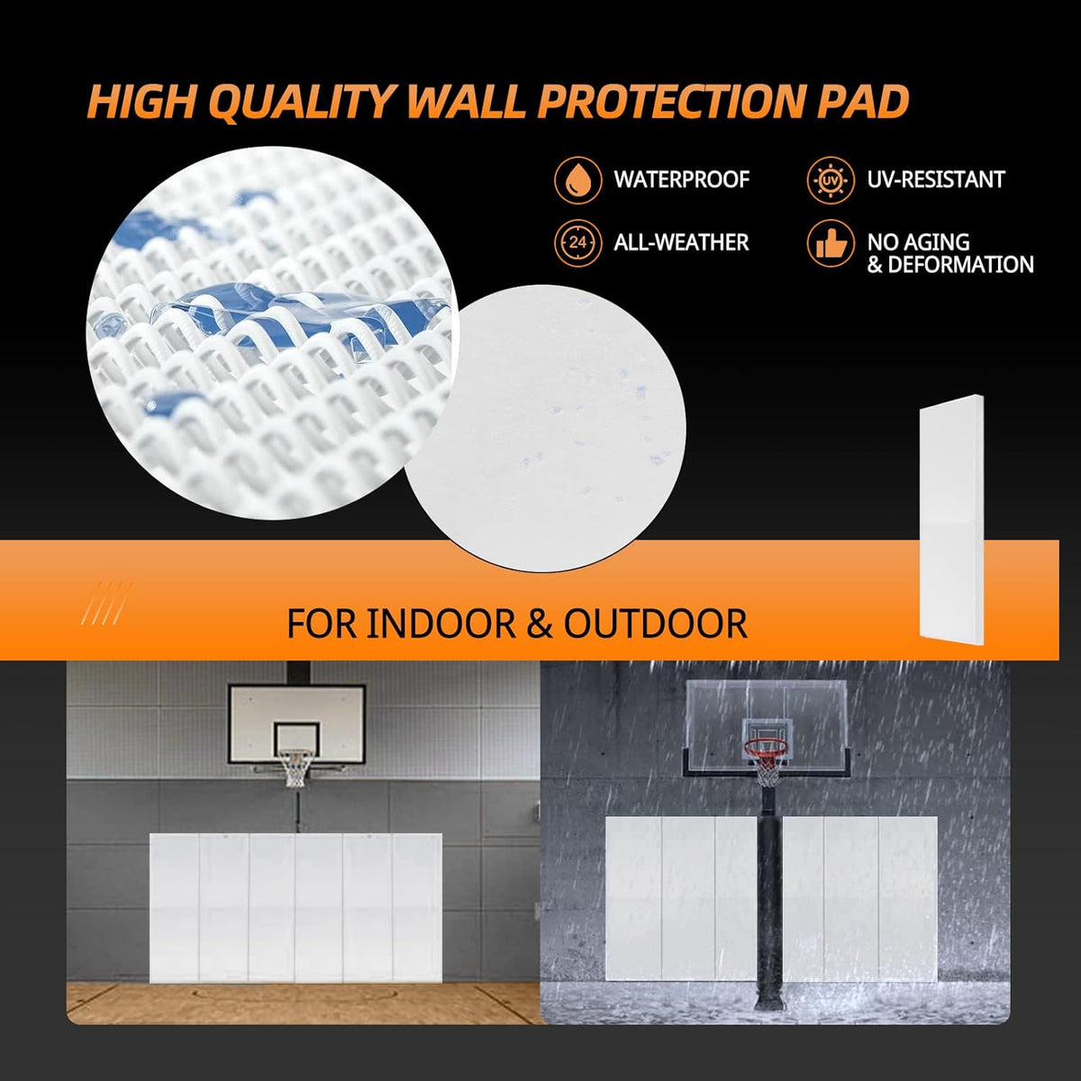 PROGOAL 2"/4" Thick Foam Protection Wall Pad，Gym Basketball-Court Protectors，Durable Waterproof Padding for Wall-Mounted Basketball Hoops(60" L x 20" W)…
