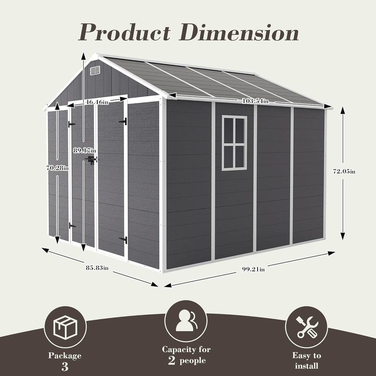 MyVoice 8x8 FT Outdoor Resin Storage Shed with HD Window, Rustproof Waterproof Garden Tool Shed, 12mm Thickened PP Panels, Large Capacity Outdoor Utility House for Backyard Patio (with Floor)