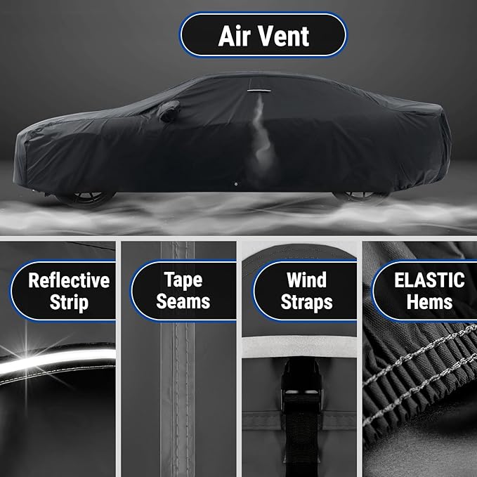 iCarCover Custom Car Cover Compatible with Camaro 2010-2023, Waterproof All Weather Rain Snow UV Sun Protector Full Exterior Indoor Outdoor Car Covers, Stripe (Black/Red)