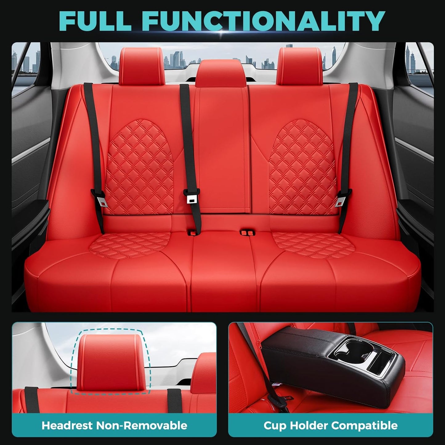for Toyota Camry Seat Covers LE SE SE Nightshade 2018 2019 2020 2021 2022 2023 2024 - Custom Car Seat Covers Full Set, Waterproof Breathable Leather Seat Covers for Cars, Red Not for Hybrid
