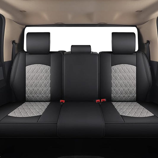 JOJOBAY Car Seat Covers for Dodge Ram,Fit Ram 2009-2025 1500/2500/3500 Pick-up Truck,Crew,Regular,Quad,Mega Cab,Waterproof Synthetic Leather Rear Seat Cover,Black-Grey
