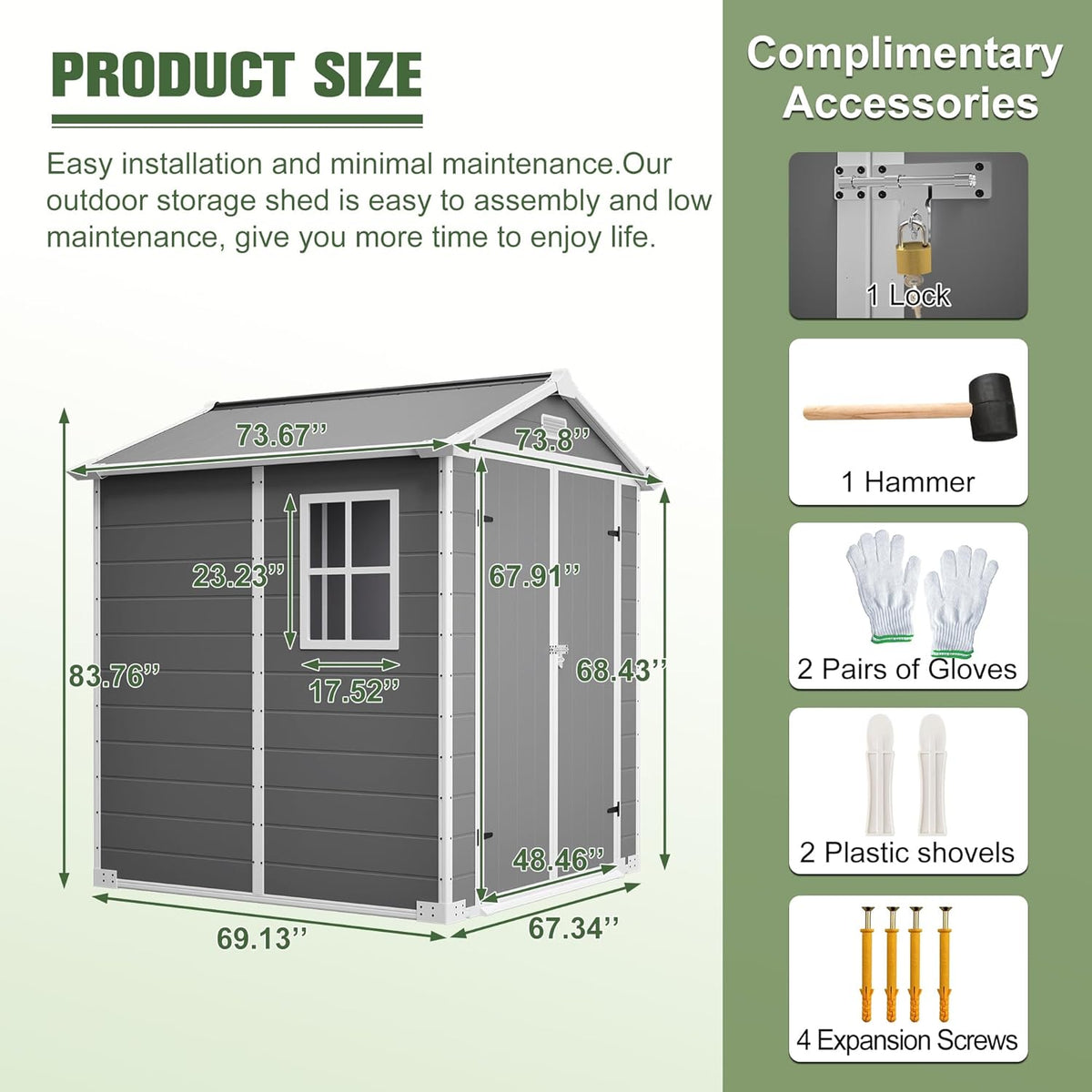 6x6 Resin Outdoor Storage Shed Kit-Perfect to Store Patio Furniture, Garden Tools Bike Accessories, Beach Chairs and Lawn Mower, Grey & White