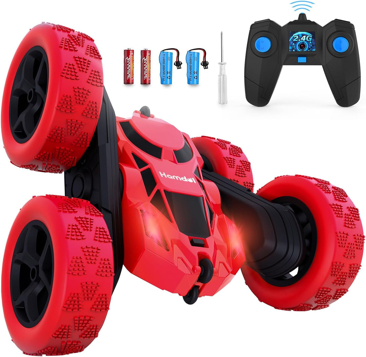 Remote Control Car Double Sided 360°Rotating 4WD RC Cars with Headlights 2.4GHz Electric Race Stunt Toy Car Rechargeable Toy Cars for 6-12 Year Old Boys Girls BirthdayGift (Red)