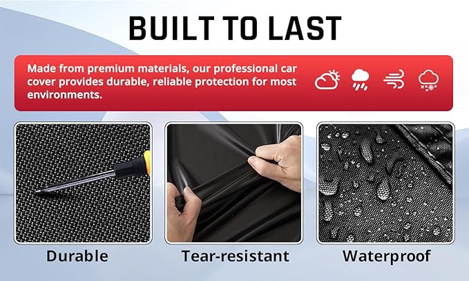 Car Cover Waterproof All Weather Protection with Red Stripe Design, Universal Fit Ford Mustang, Chevrolet Camaro, Toyota Camry, Honda Accord Civic, Nissan Altima,Tesla Model 3