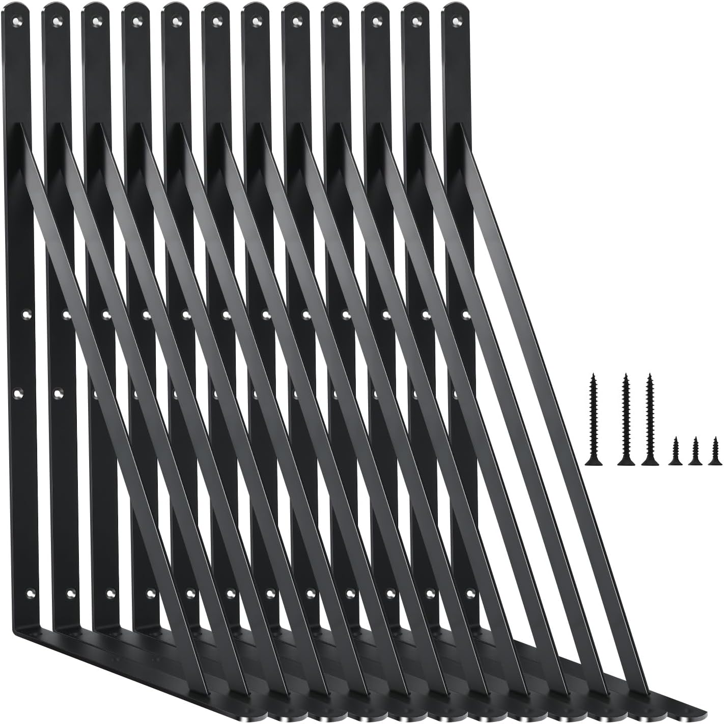 12 Pack L14 x H 10" Black Heavy Duty Shelf Brackets with Screws Metal Shelf Brackets Shelf Support Angle Brackets for Shelves L Brackets Heavy Duty Floating Shelf