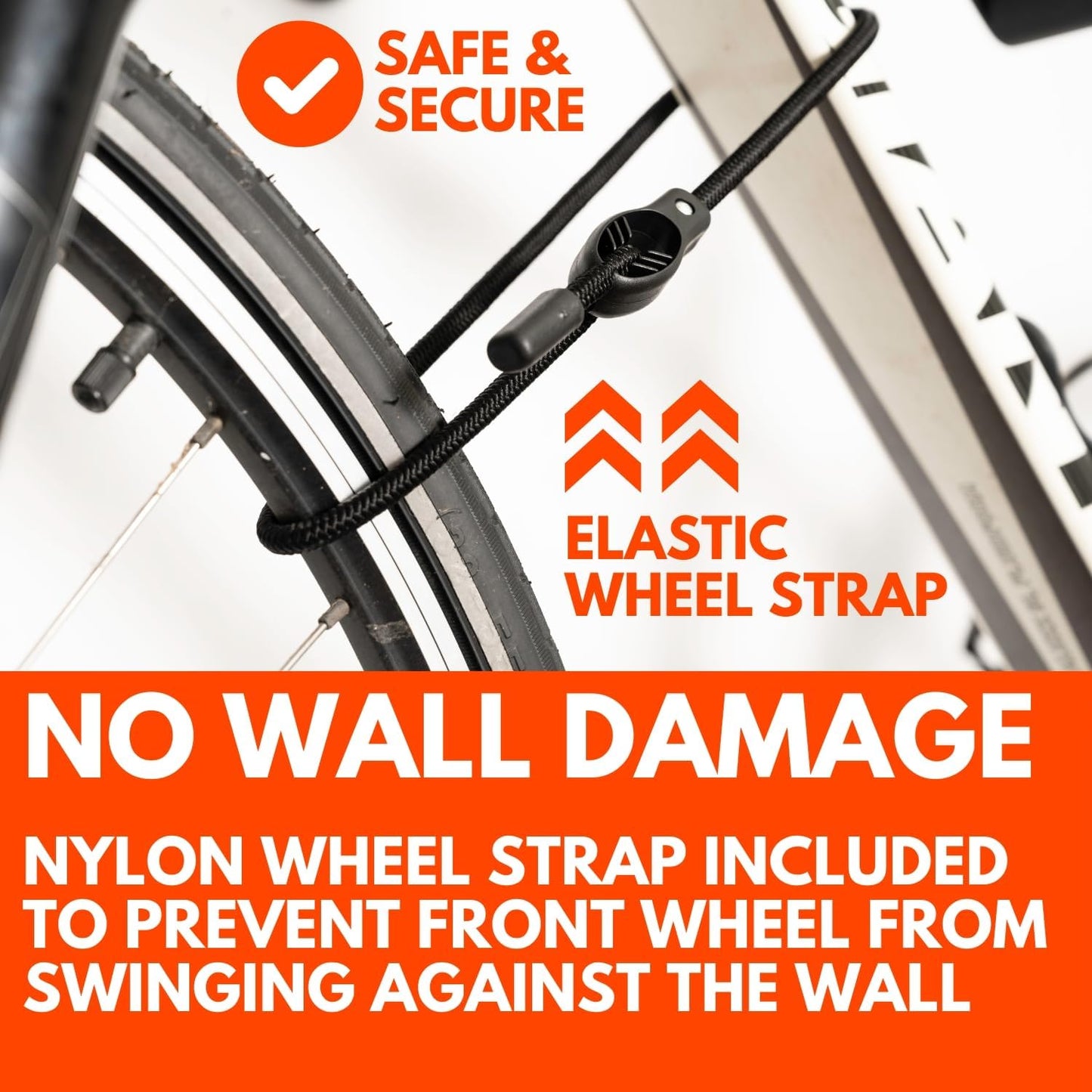 Bike Wall Mount - Horizontal Wall Hanger, Adjustable Design for Road, Mountain and Hybrid Bikes up to 48.5 lbs - Space-Saving Bike Rack for Garage or Apartment - Sturdy Indoor Bicycle Storage