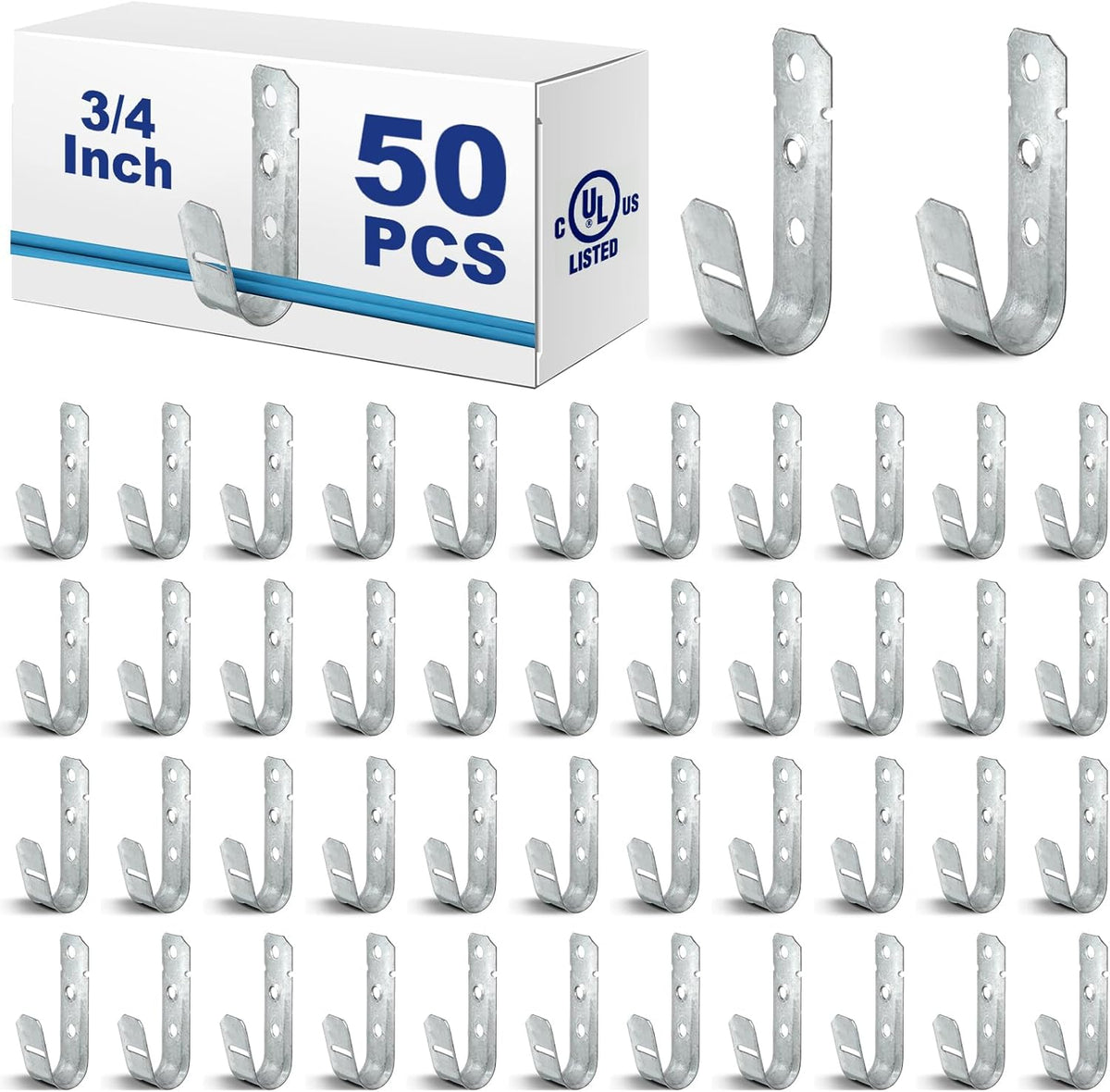 Gisafai Cable Support J Hook, Cable Hooks for Hanging, Heavy Duty Metal Hooks for Wire Management, G60 Galvanized Steel(3/4 Inch)