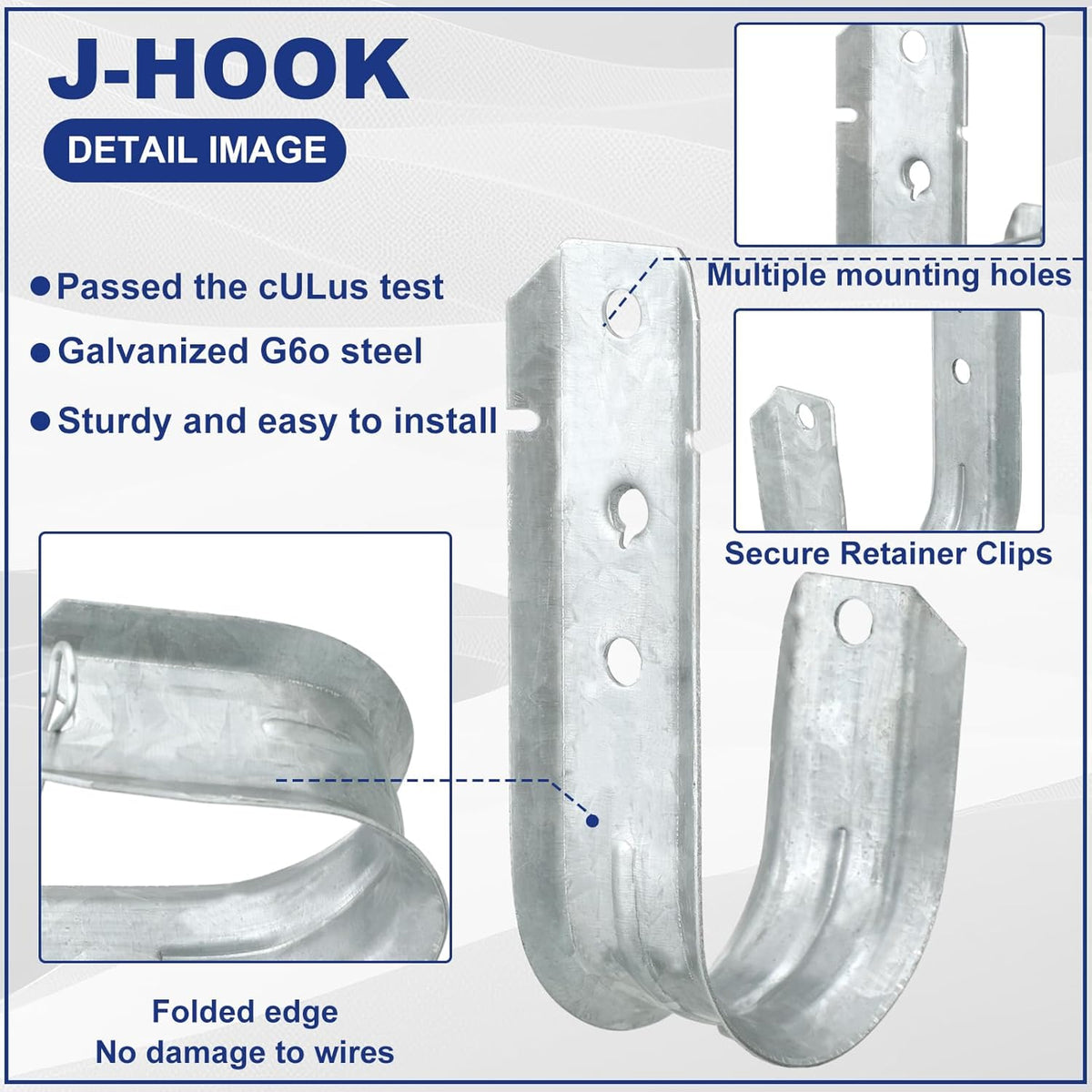 Gisafai 100 Cable Support J Hook, Cable Hooks for Hanging, Heavy Duty Metal Hooks for Wire Management, G60 Galvanized Steel (1/5-16 Inch)