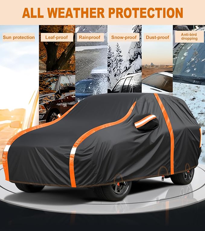 Car Cover Waterproof All Weather for SUV Automobiles UV Protection Snowproof Rain Sun with Door Zipper Full Exterior Outdoor Full Car Cover Universal Fit Up to 187"