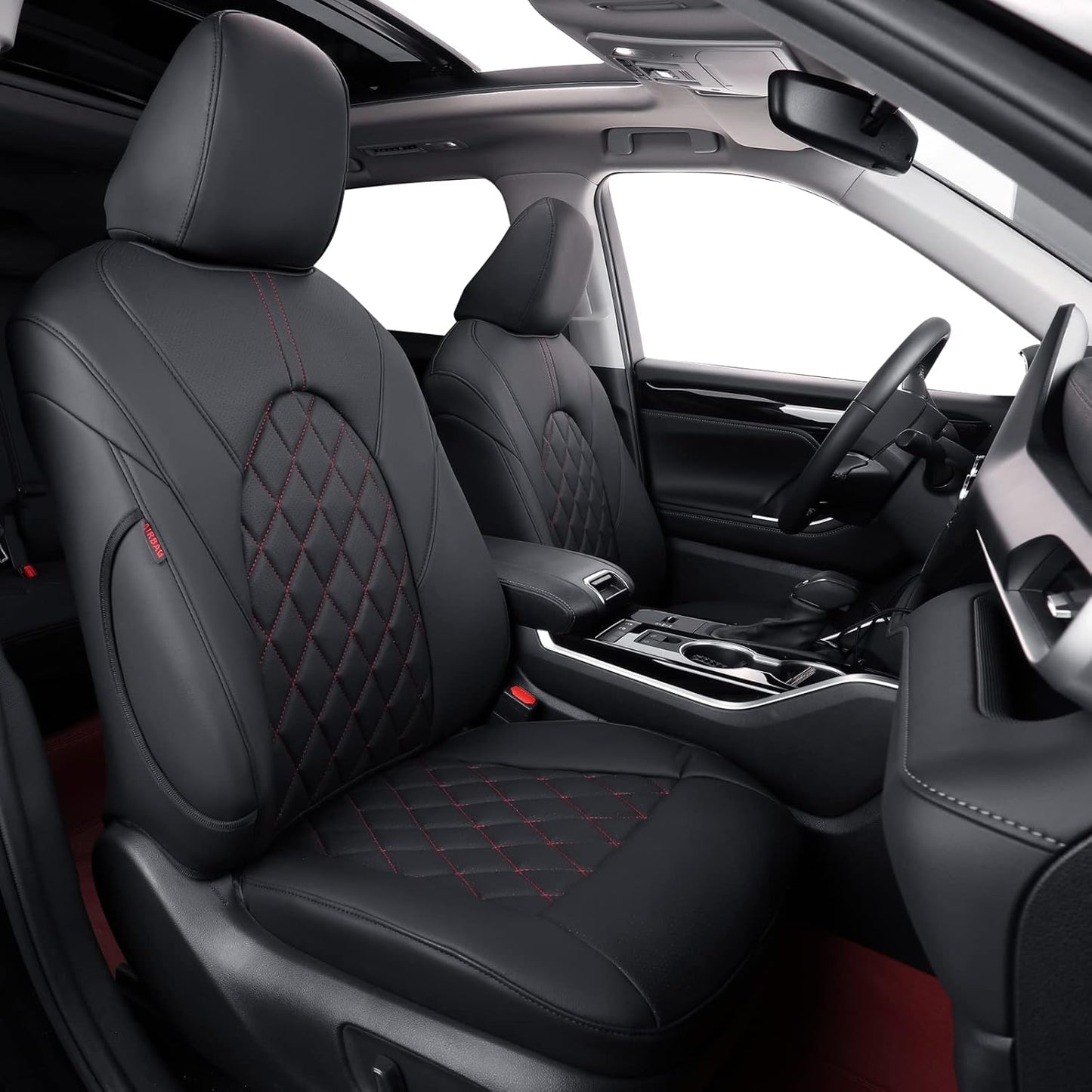 coverdream Custom Seat Covers Compatible with Select Toyota Camry Hybrid XLE,Hybrid XSE 2018 2019 2020 2021 2022 2023 Models - Leatherette (Black/Red,Full Set)
