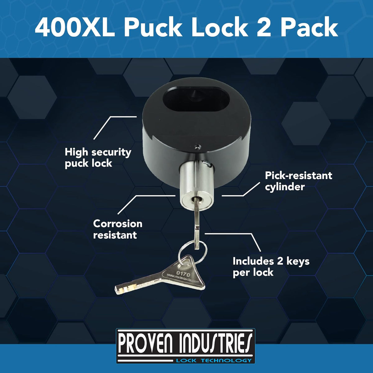 Proven Industries Model 400XL Puck-Lock Set, Made in The USA, Pack of 2, (Black)