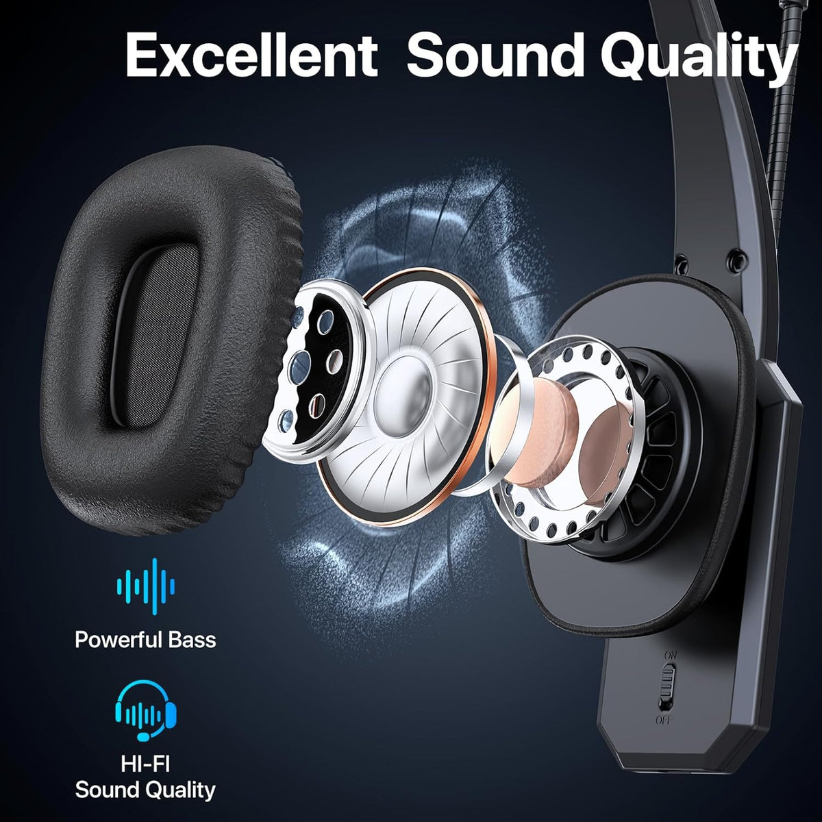Bluetooth Headset, Trucker Bluetooth Headset with Noise Cancelling Microphone & Mute Button, 60Hrs Working Time, Wireless On-Ear Headphones with Mic for Work/Cellphone/Laptop/Office - Black