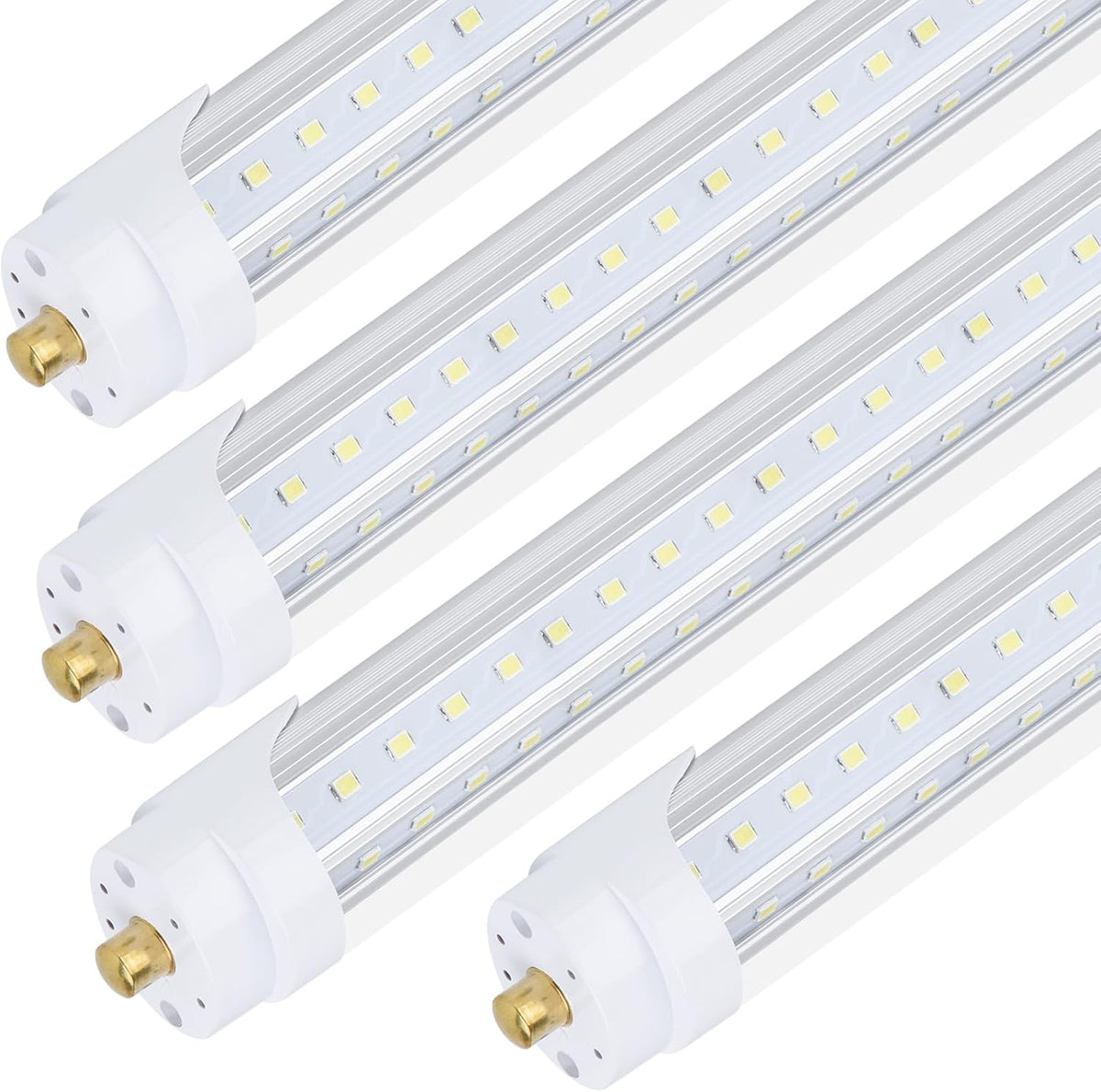 4 Pack, T8/T10/T12 8FT LED Tube Light, Single Pin FA8 Base, 100W 6000LM 6000K Cold White, 270 Degree V Shaped LED Fluorescent Bulb (200W Equiv.), Clear Cover, Dual-Ended Power