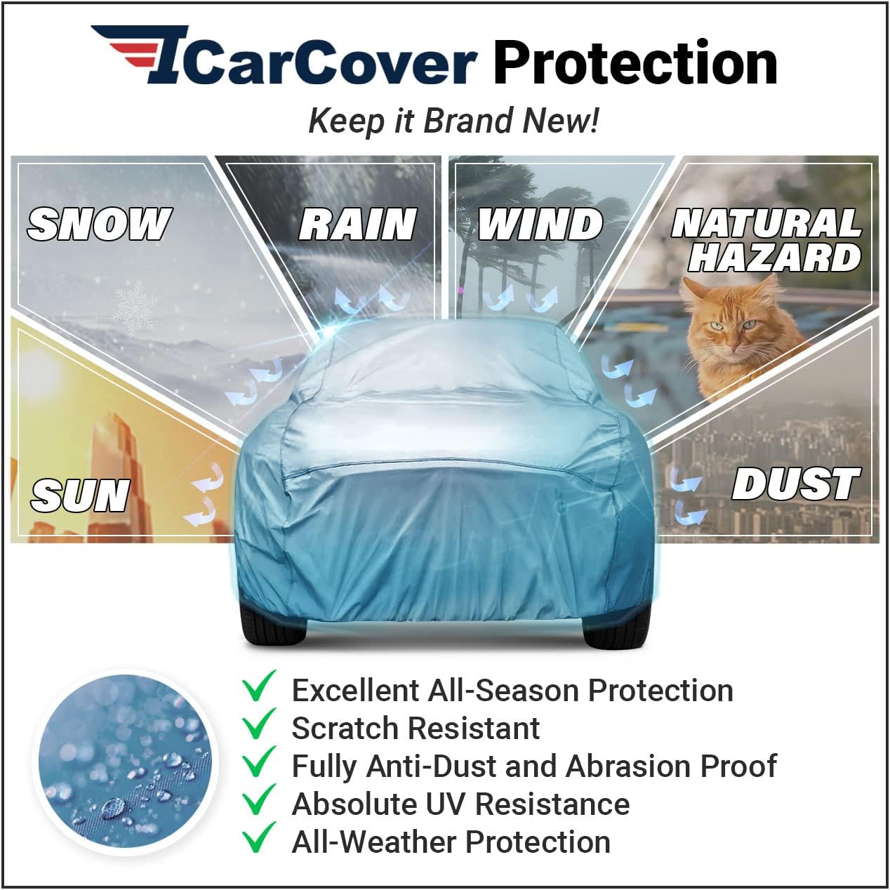 iCarCover Premium Car Cover for 2005-2011 Buick Lucerne Heavy Duty Waterproof All-Weather Automobiles Custom Fit Indoor Outdoor UV Snow Protection Covers with Straps and Bag