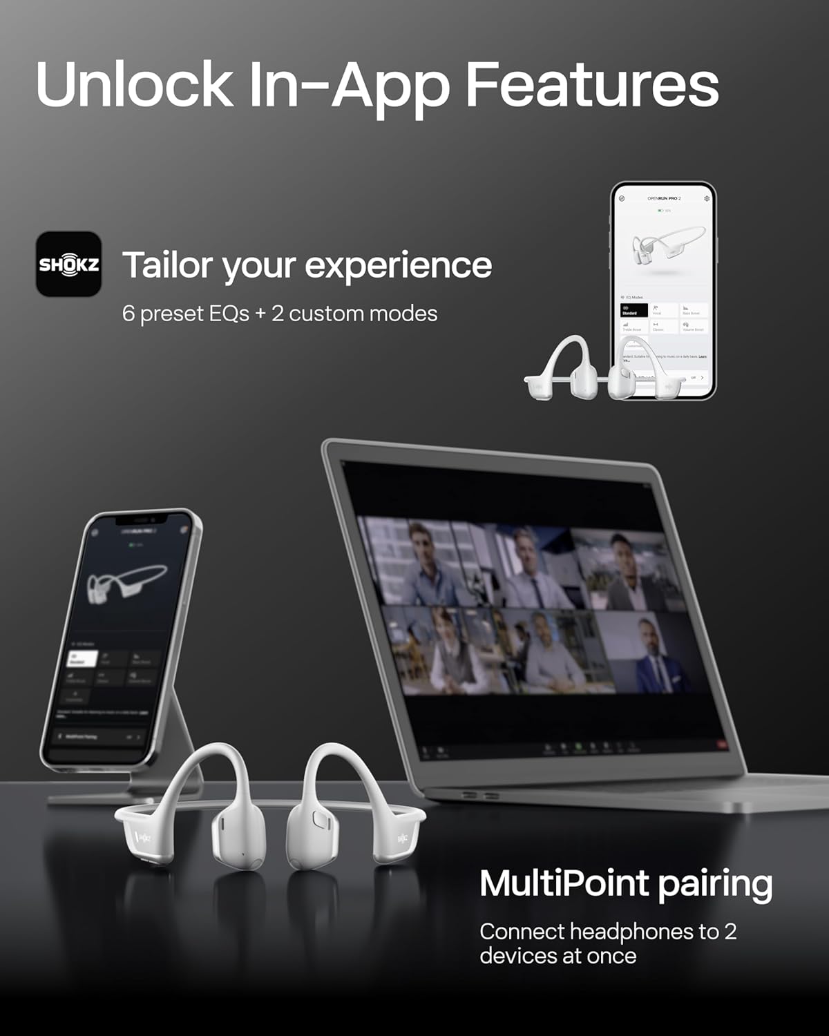 SHOKZ New OpenRun Pro 2 - Open-Ear, Bone Conduction Sport Headphones - with Reflective Strip - Sweat Resistant, Workout Headphones - Secure, Wireless, Comfortable Fit-Deep Bass and Smart Mic App