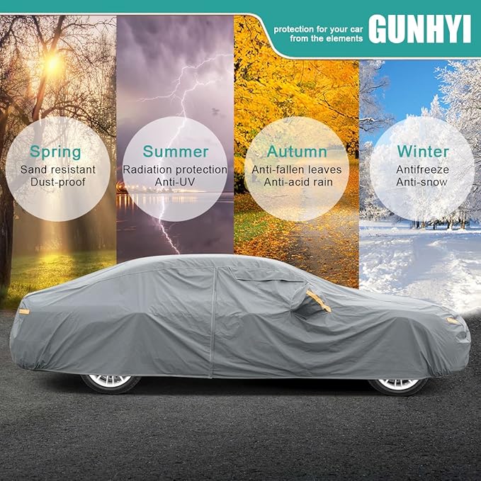 Premium Car Cover Custom Fit Mazda 3 Sedan (2003-2025), 16 Layers Heavy Duty Car Cover Waterproof All Weather with Zipper Door for Sun Rain Snow Dust Uv Protection