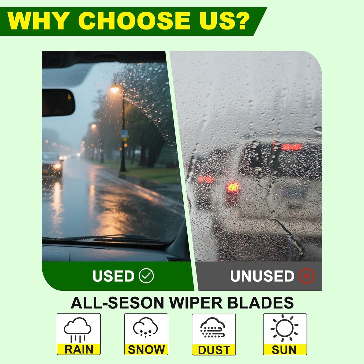 OEM Quality 13in + 13in Premium All-Season Windshield Wiper Blades for Original Equipment Replacement(Set of 2)