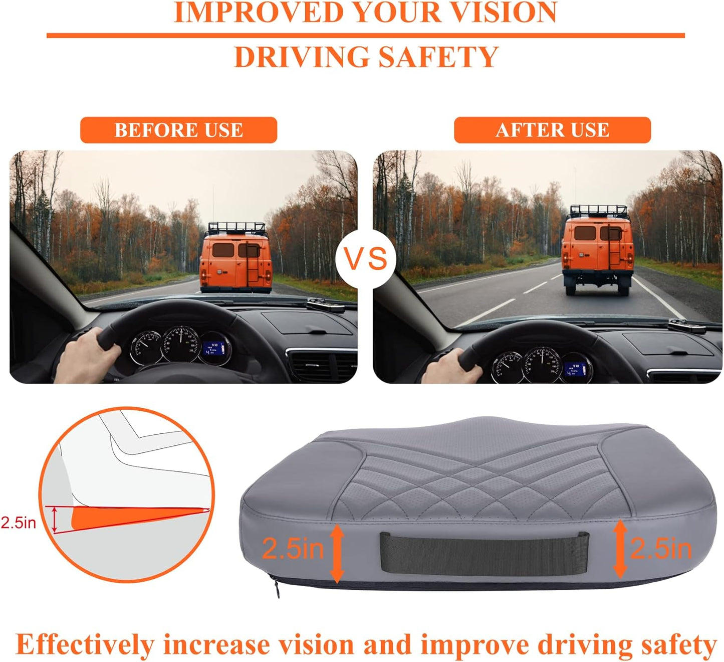 kingphenix Premium Car Seat Cushion, Memory Foam Driver Seat Cushion to Improve Driving View- Coccyx & Lower Back Pain Relief- Seat Cushion for Car, Truck, Office Chair (Gray)
