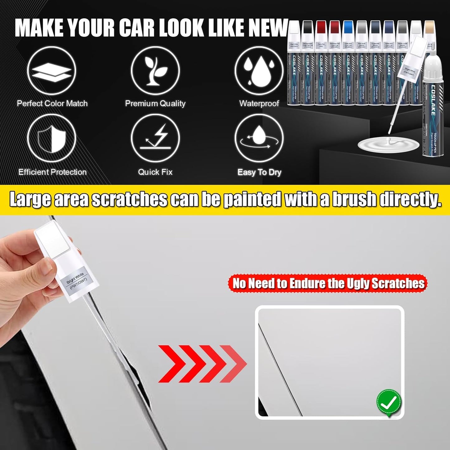 Car Touch Up Paint(Granite Crystal Metallic(PAU/LAU) ) for Dodge Ram, Car Paint Scratch Repair Kit, Quick & Easy Solution to Repair, 2 in 1 Scratch Remover Pen with 2PCS Disposable Micro Applicators