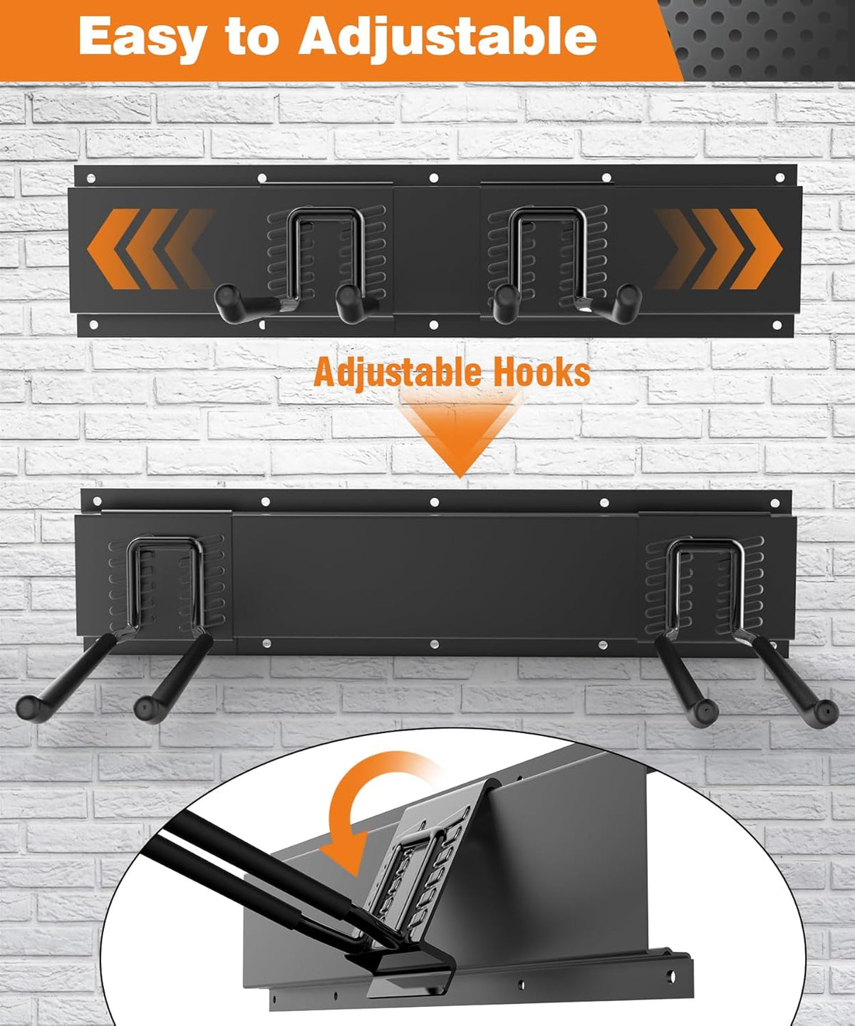 Garage Tool Organizer Wall Mount, 49.5 Inch Garage Organization and Storage Heavy Duty with 3 Packs Rails and 6 Adjustable Hooks, Garden Yard Tool Hanger Rack for Shovel, Max Load 600lbs