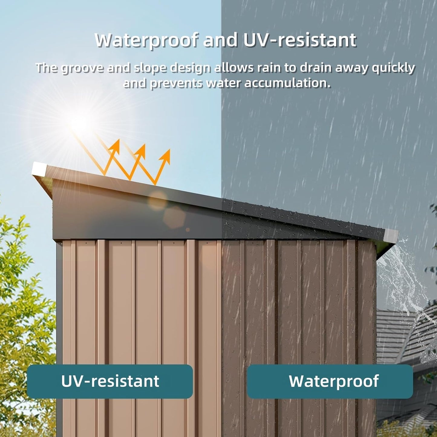 Bealife Outdoor Storage Shed Clearance, Metal Outdoor Storage Cabinet, Waterproof Tool Shed, Lockable Backyard Sheds for Garden, Patio and Lawn (Brown, 5' x 3')