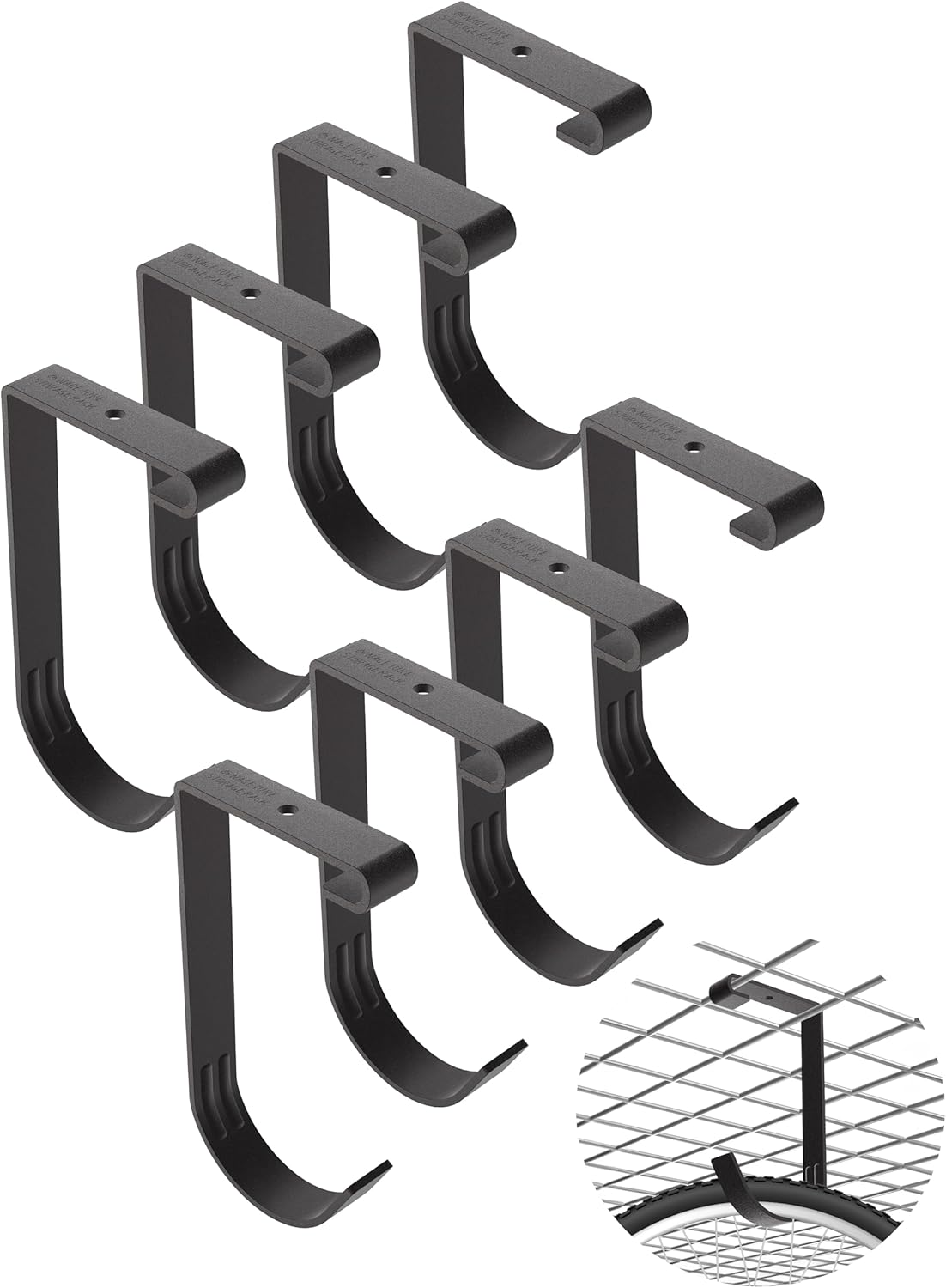 Bike Hooks for Garage Ceiling Mount Rack – Heavy Duty 4X8 Overhead Garage Storage Rack for Ceiling Hanging Bicycle Shelves, Add on Storage Flat Hooks Accessory and Wall Hanger (Flat Hook 8 Pack)