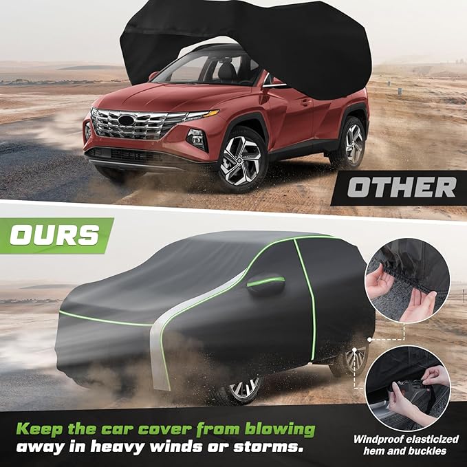 Mixsuper Liner Car Cover for Ford Escape 2000-2026, 7 Layers Waterproof Car Cover Accessories for Escape with Zipper Door, Windproof Straps, Reflective Strips, Anti-UV, All Weather
