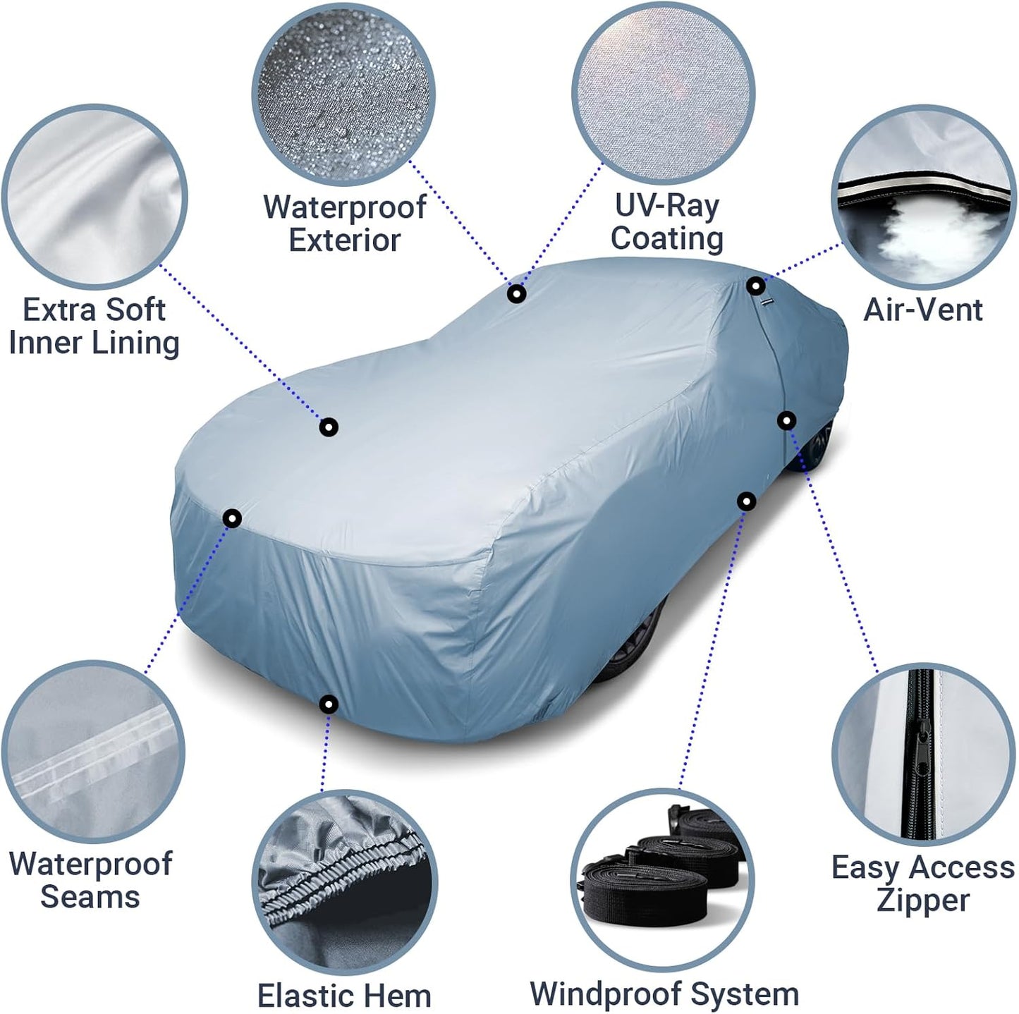 iCarCover Premium Car Cover for 1966-1970 Chevy Caprice 2-Door, 4-Door Heavy Duty Waterproof All-Weather Automobiles Custom Fit Indoor Outdoor UV Snow Protection Covers with Straps and Bag
