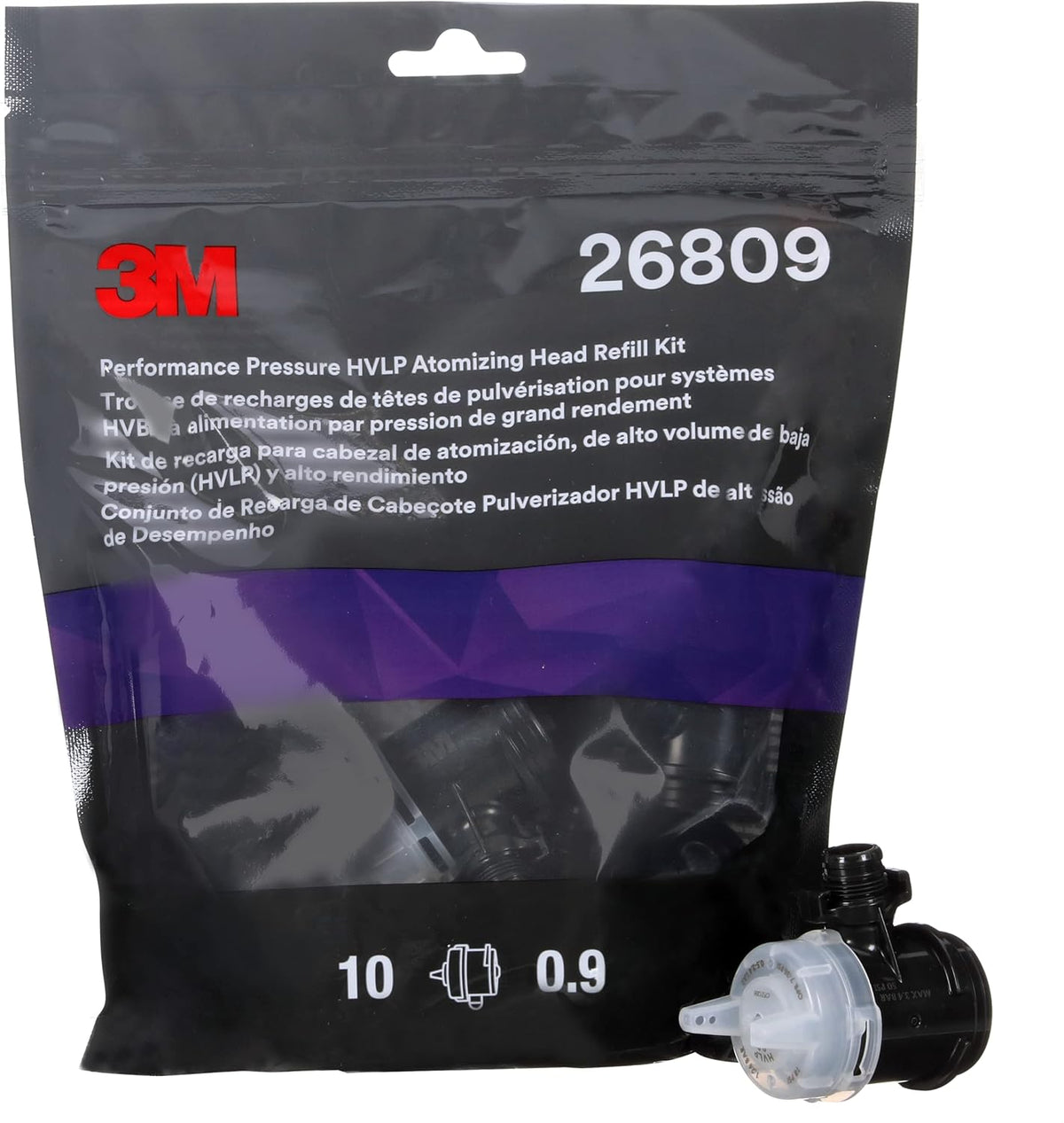 3M Performance Pressure HVLP Atomizing Head Refill Kit 26809, White, 0.9, 10 Pack, 5 Packs/Case