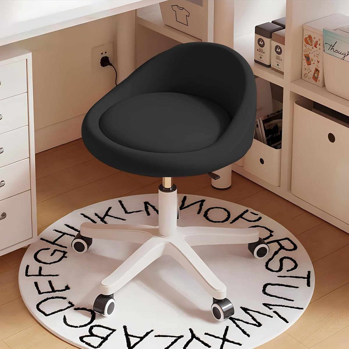 Rolling Stool Rolling Hydraulic Salon Stool with Low Backrest - Adjustable Swivel Chair for SPA, Shop, Salon, Massage, or Medical Office Black-A