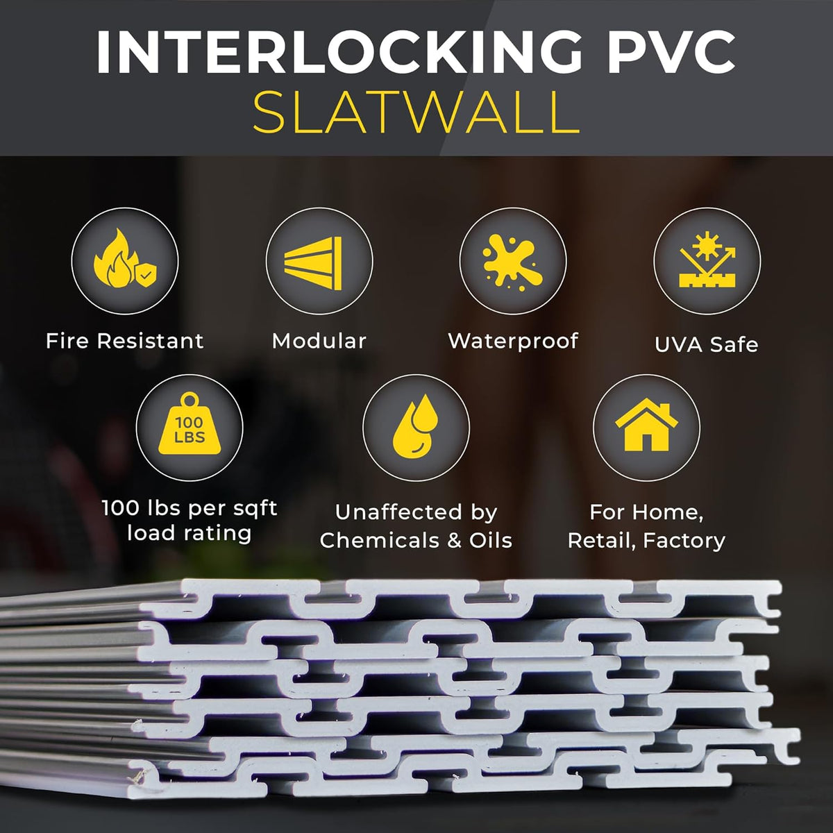 Heavy Duty 8x4 PVC Garage Slatwall Storage System (with Endcaps & Screws) - Modular Slat Wall Paneling for Garage Wall Organization - Interlocking Slatwall Panels for Home & Commercial Use (White)
