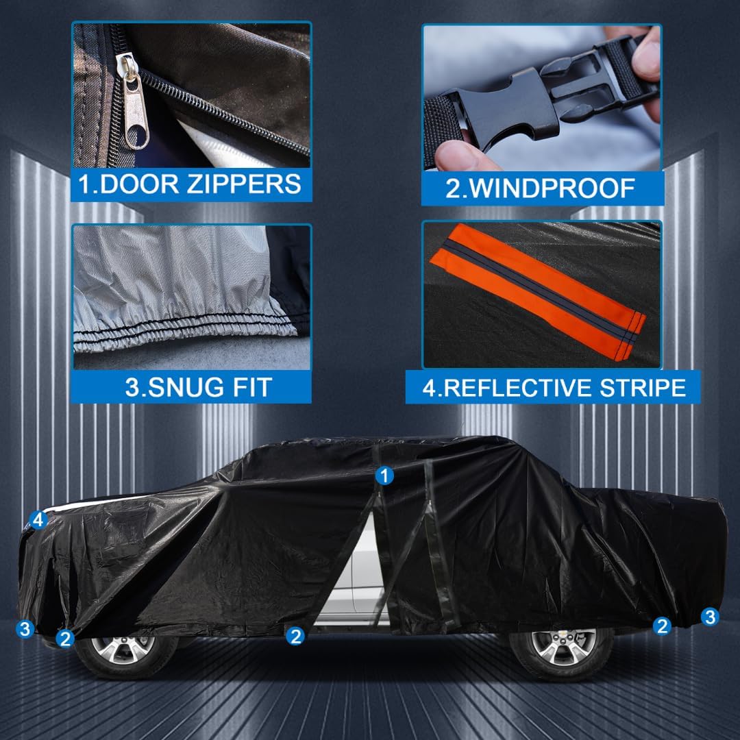 Ram 1500/2500/3500 Truck Cover Custom Fit 1994-2026 Club/Extended/Quad/Regular Cab SB (6.3'-8.1') with Door Zipper, 12 Layers Full Exterior Pickup Truck Cover Waterproof All Weather.