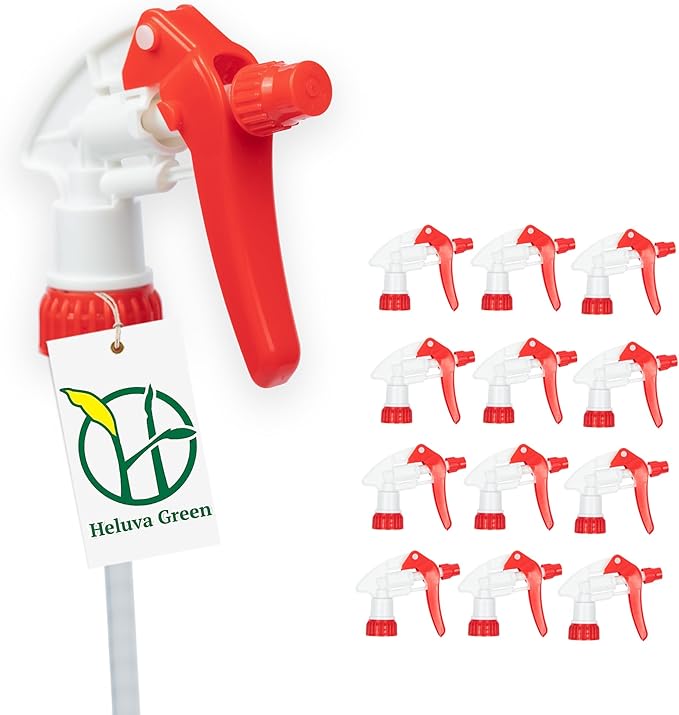 Spray Bottle Nozzle Replacement, Bottle Tops Only - Sprayer Nozzle Triggers for Heavy Duty, Commercial, Home Cleaning Solutions - Fits 8,16,24,32 oz Plastic & Glass Bottles, Red 13 pack