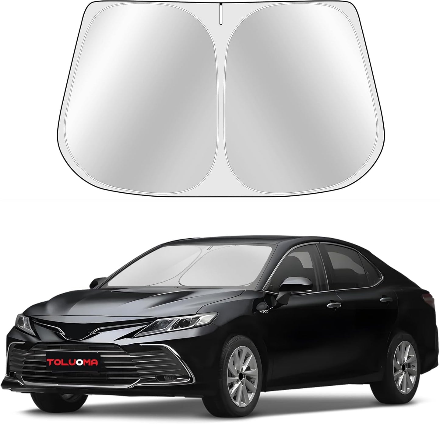 Custom Fit Windshield Sun Shade for Toyo-ta Camry 2018-2024 - Full Coverage, 210T Reflective Fabric, Double-Layer Design - Blocks 99% UV Rays, Keeps Car Cool, Easy to Install and Store