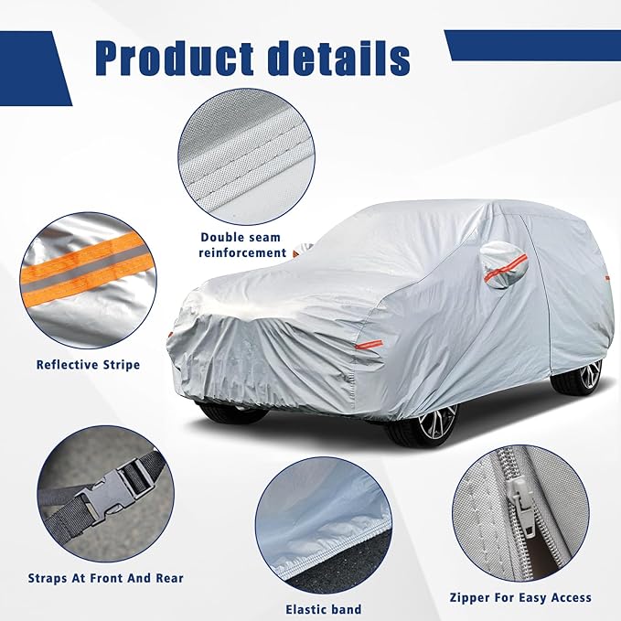 Kayme 6 Layers SUV Car Cover Custom Fit for Toyota Highlander (2007-2025) Waterproof All Weather for Automobiles, Outdoor Full Cover Rain Sun UV Protection.Silver