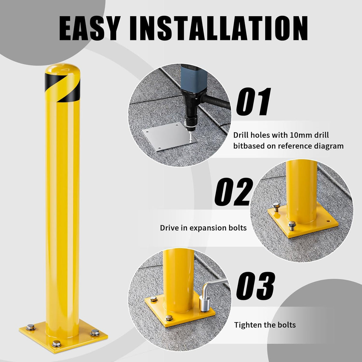 Safety Bollards, Bollards Steel 48 inch, 4.5 Inch Diameter Parking Bollard, Driveway Security Bollards for High Traffic Areas (48inch 4Pack)