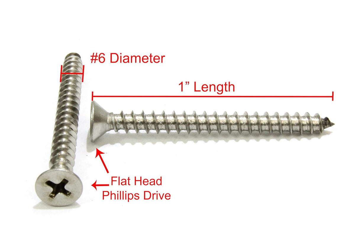 Bolt Dropper Stainless Steel Flat Head Phillips Screws - Pack of 100#6 x 1-Inch Wood Screws by - Durable and Rust-Resistant for Wood, Decking, and DIY Projects