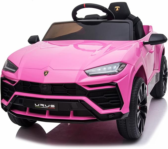 Kids Electric Ride On Car for Kid, 12V Licenced Lamborghini Kids Electric Vehicles with Remote Control, AUX, Spring Suspension, Music, LED Lights, USB Port, Foot Pedal (Pink)