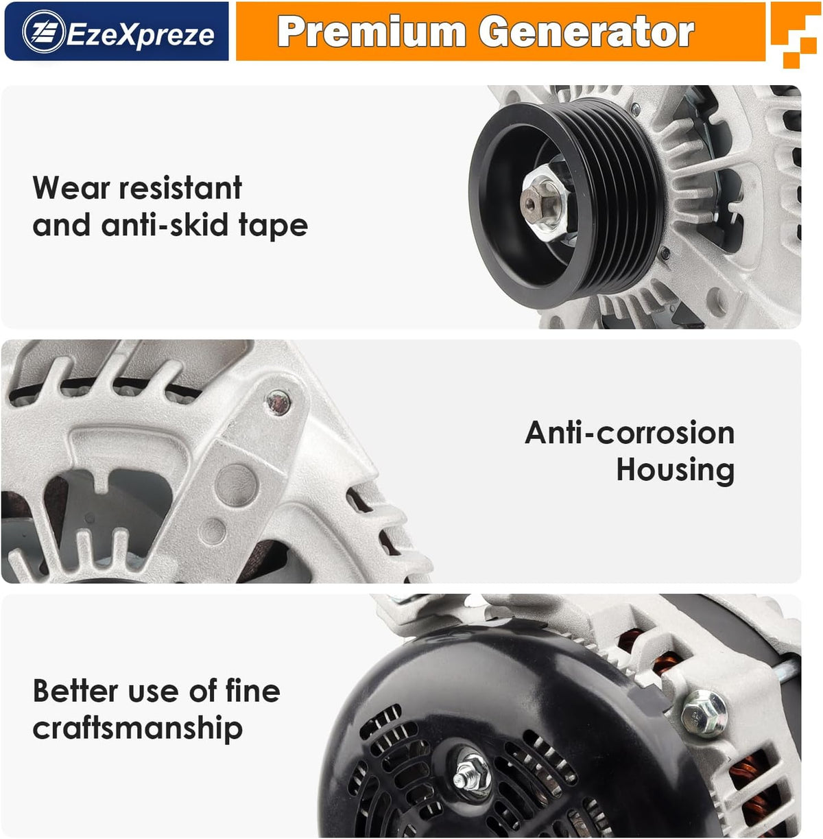 Ezexpreze Alternator Compatible with Ford F-150 F150 2015-2020 5.0L V8, 12V 240A 6-Groove Pulley Clockwise, OE# 44000 42103 FL3T10300JA FL3Z10346G HL3710300FA HL3Z10346F 1042110081 1042110080