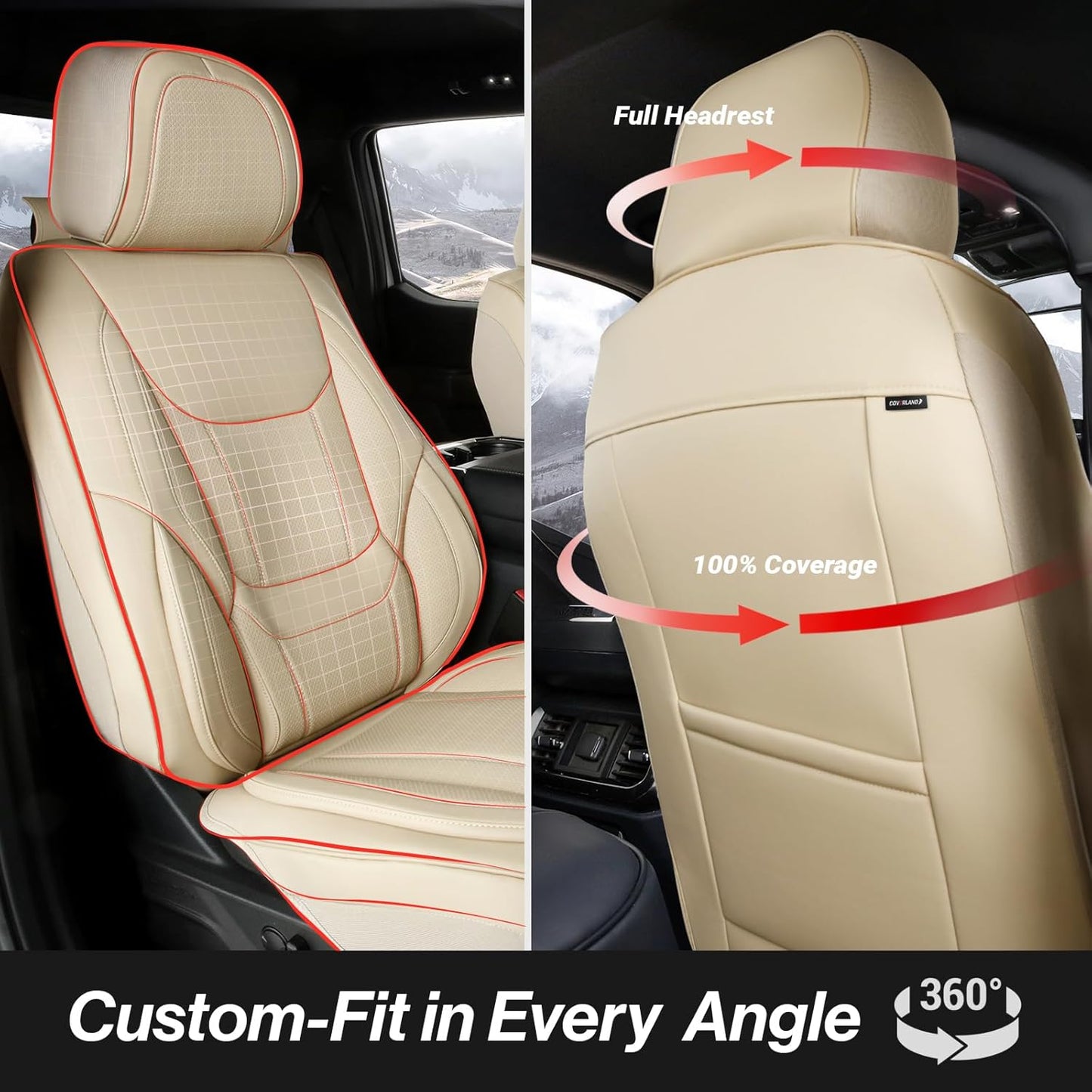 Coverland Custom Car Seat Covers Compatible with 2000-2006 Tundra Access Cab, Double Cab - Premium Leather Non-Slip Waterproof Custom Interior Protector Full Set-Beige [See Size Chart-Size X145]