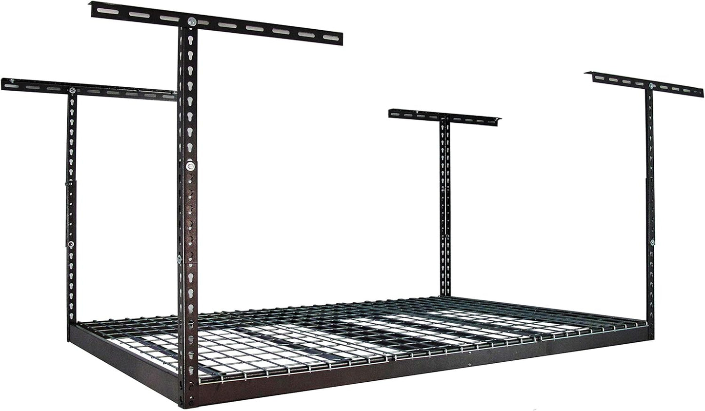 MonsterRax Overhead Garage Storage Racks 4x6, Ceiling Mounted Shelving, Adjustable Hanging Storage Organizer, Heavy Duty Steel, Holds 500 Pounds, Color: Hammertone, Adjusts 12"-21” off Ceiling