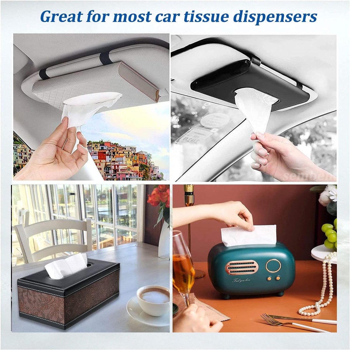 Car Tissue, Auto Visor Tissue Refills for Car Tissue Case, Napkin Holder Refill, Nice Tissue for Sun Visor Box, Car Travel Tissues, Soft and Smooth, 3-Ply, 12 Packets, 360 Sheets