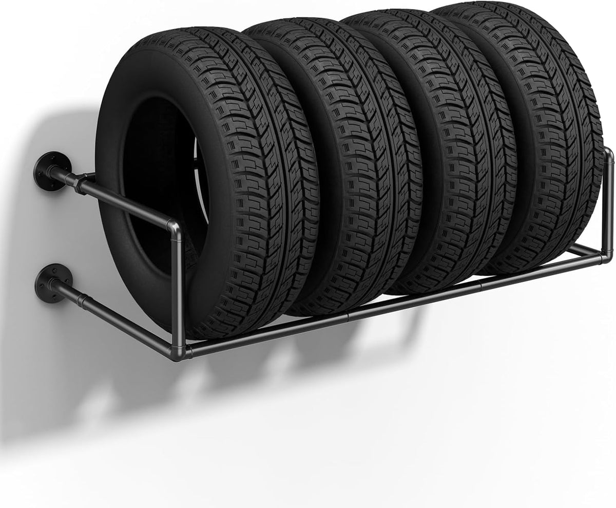 Vrisa Tire Rack Wall Mount Heavy Duty Adjustable Multi Tire Storage Rack with 300LB Weight Capacity Tire Rack for Garage Workshop Repair Shop, Black