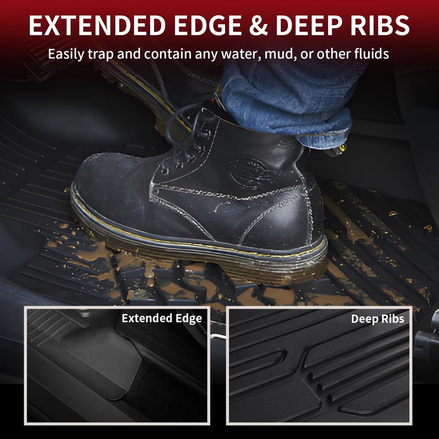 LASFIT Floor Mats for Ford F-150 2015-2025 | F150 Lightning 2022-2025 SuperCrew (Rear w/o Fold Flat Storage) Carpet Floor All Weather Protector TPE Truck Liners- 1st & 2nd Row, 3pcs Black