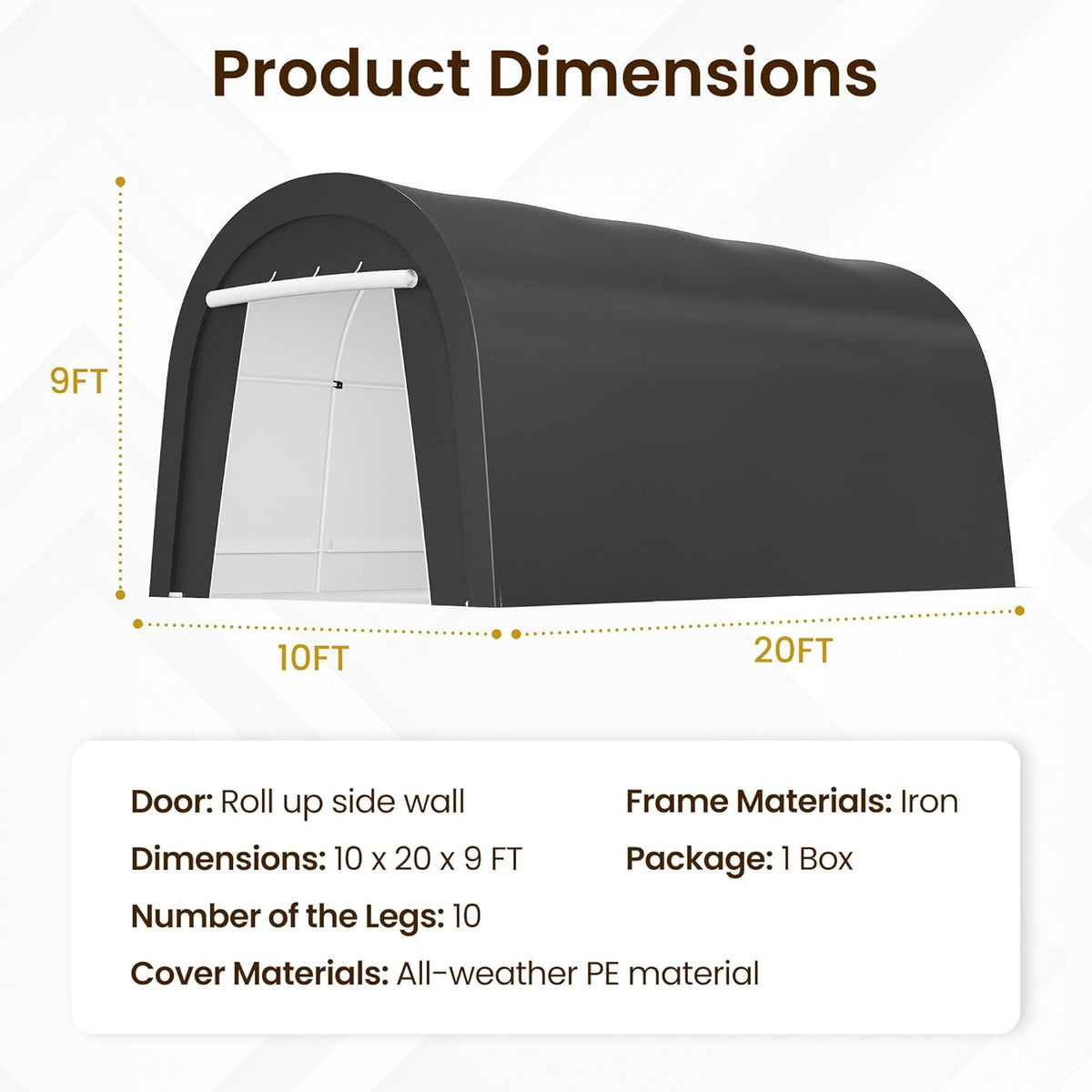 Kiss the Water Carport, Round Portable Garage, Steel Heavy Duty Carport with Ground Stakes, Tensioner and 2 Roll Up Windows PE Fabric Car Port, Garage, Storage Shed, Tent for Storage, SUV (10x20 Ft)