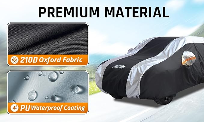 SUV Cover Waterproof All Weather Protection with Silver Stripe Design, Car Cover Universal Fit Ford Explorer, Toyota Highlander, Honda Pilot, Dodge Durango, BMW X5 X6, Lexus RX350