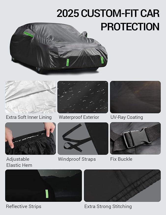 Proadsy 2025 Upgrade 6 Layers Car Cover Custom Fit for Corolla Sedan 2019-2024 2025 Windproof All Weather Waterproof Sun Rain UV Dust Snow Protection Outdoor Full Covers
