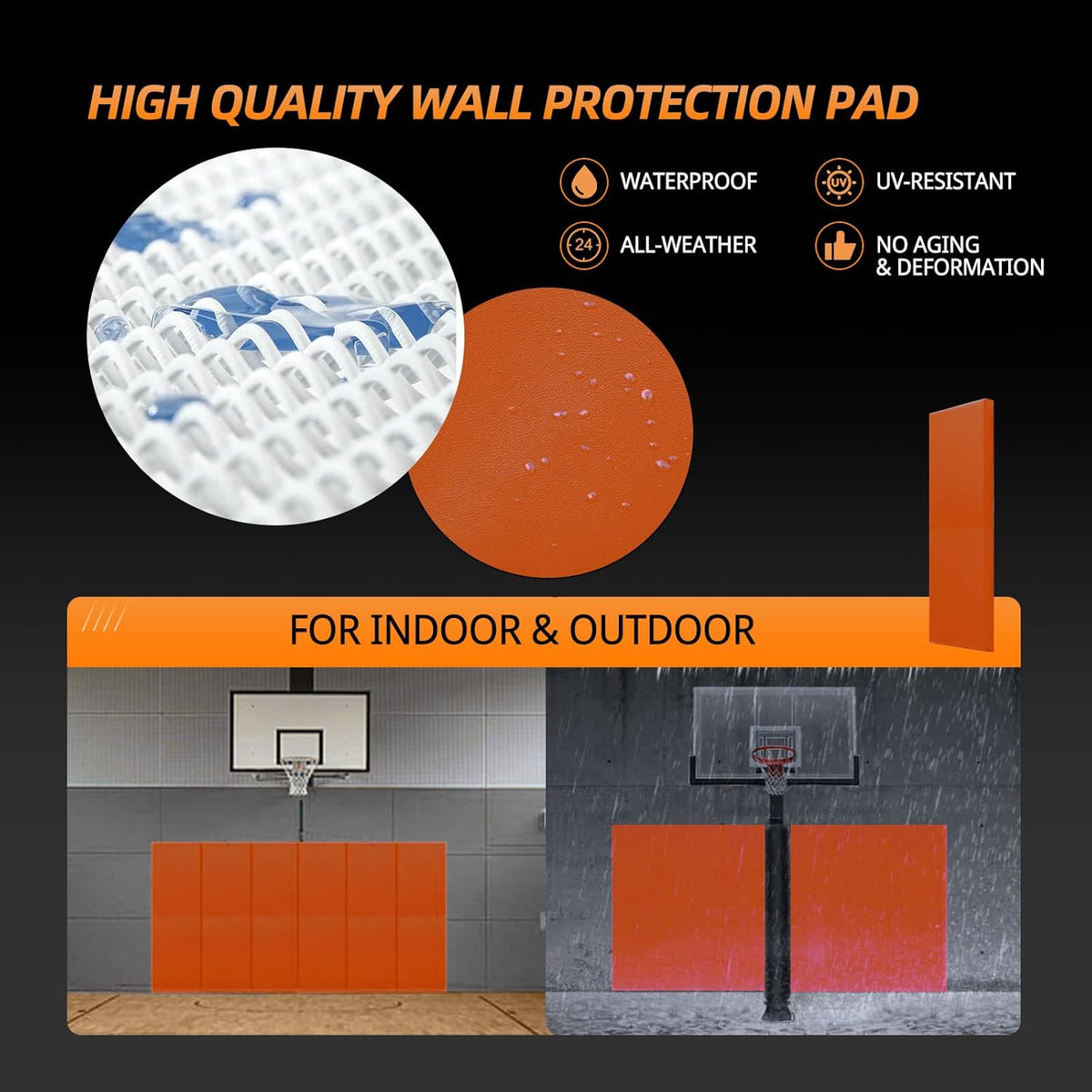 PROGOAL 2"/4" Thick Foam Protection Wall Pad，Gym Basketball-Court Protectors，Durable Waterproof Padding for Wall-Mounted Basketball Hoops(60" L x 20" W)…