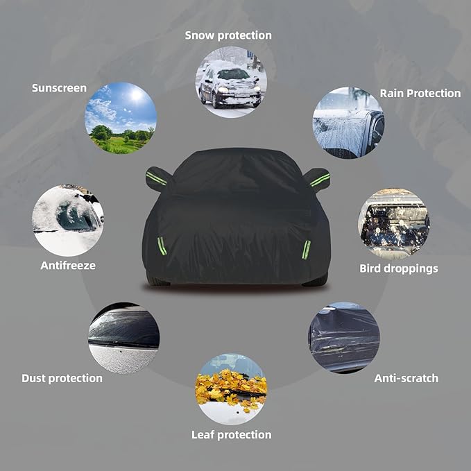 Car Cover Waterproof All Weather for Automobiles, Universal Heavy Duty Outdoor Sedan Car Covers Tarp for Sun Rain UV Protection Full Exterior Covers 190T Oxford Cloth 186 to 193 Inch